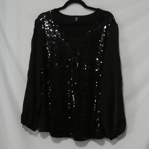 SHEIN - Curve | 2XL | Black Sequin Long Sleeve Blouse | Sheer Solid Black Back - Picture 1 of 14